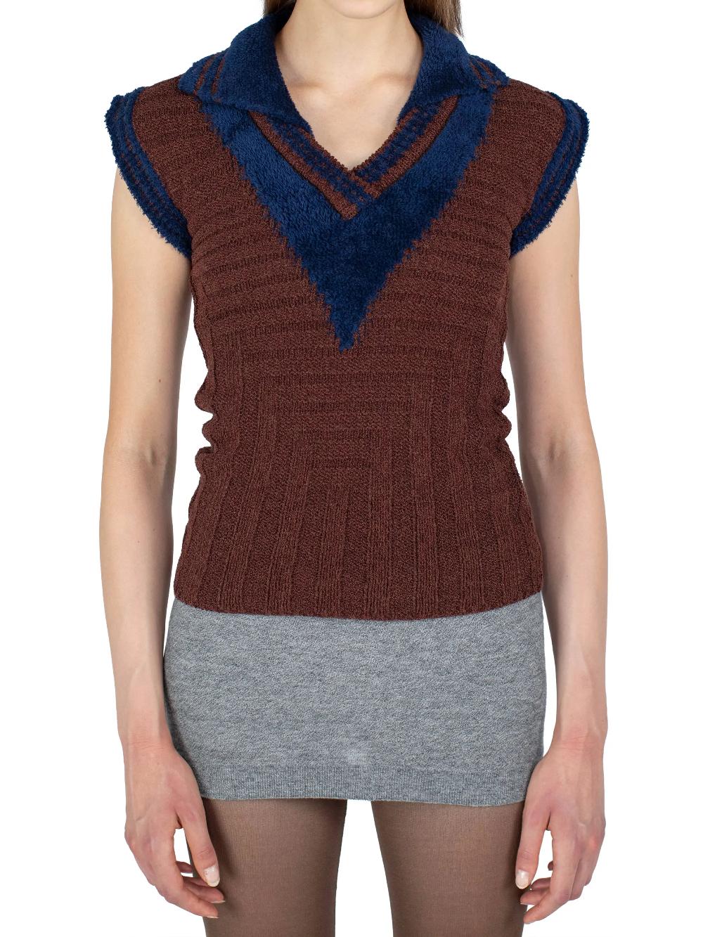 Kiko Kostadinov QUIMBY SLEEVELESS POLO - MAHOGANY BROWN