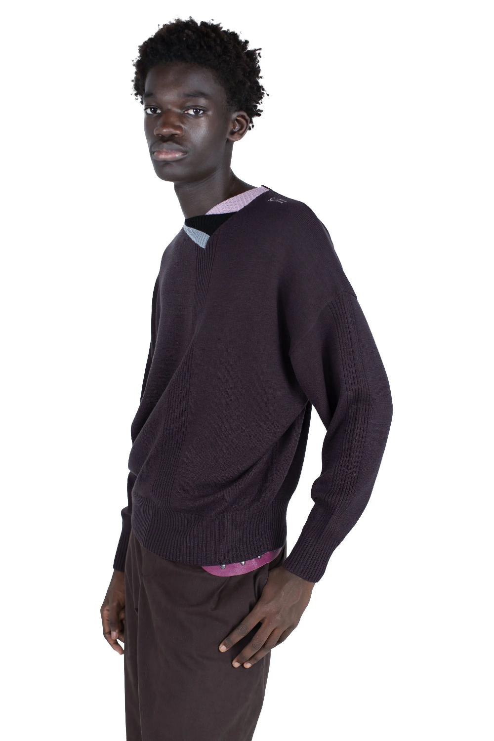 Kiko Kostadinov VIG MULTI COLLAR JUMPER - DARK BROWN/PINE/LILAC