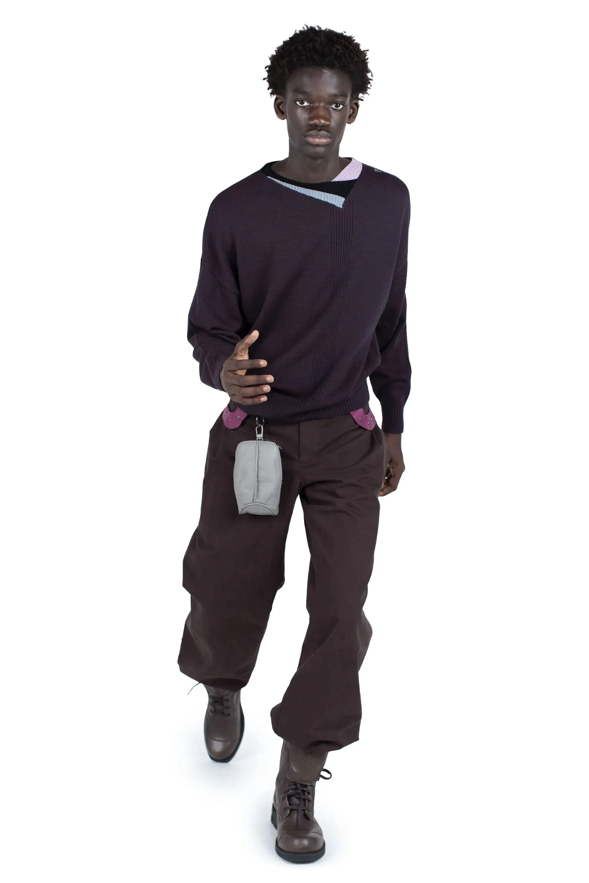 Kiko Kostadinov VIG MULTI COLLAR JUMPER - DARK BROWN/PINE/LILAC