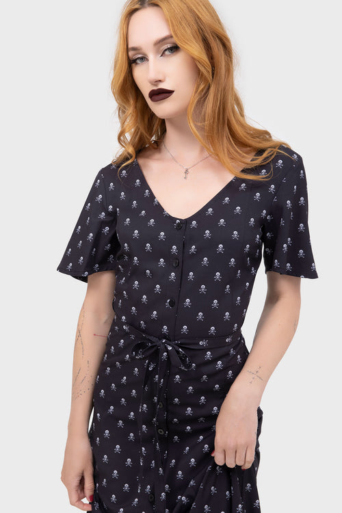Killstar Boneyard Club Short Sleeve Maxi Dress Black/White
