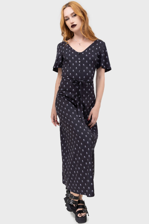 Killstar Boneyard Club Short Sleeve Maxi Dress Black/White