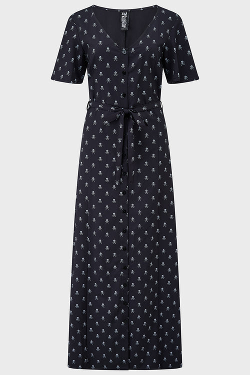 Killstar Boneyard Club Short Sleeve Maxi Dress Black/White