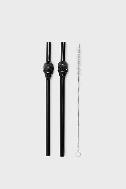 Killstar Cranium Skull Drinking Straws And Brush Set Black/Clear