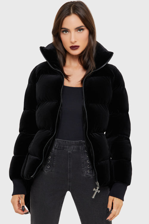 Killstar Deadliest Nightvelvet Puffer Coat [BLACK] Black