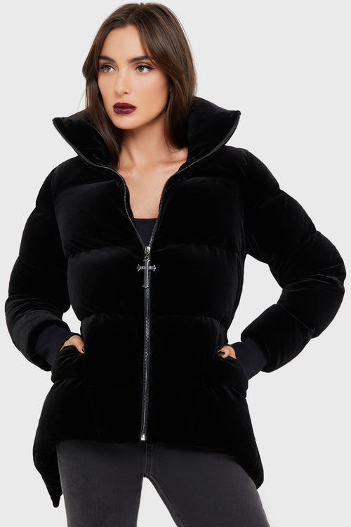 Killstar Deadliest Nightvelvet Puffer Coat [BLACK] Black