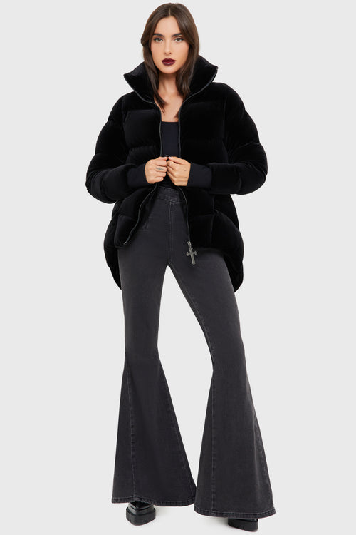 killstar Deadliest Nightvelvet Puffer Coat [BLACK] Black