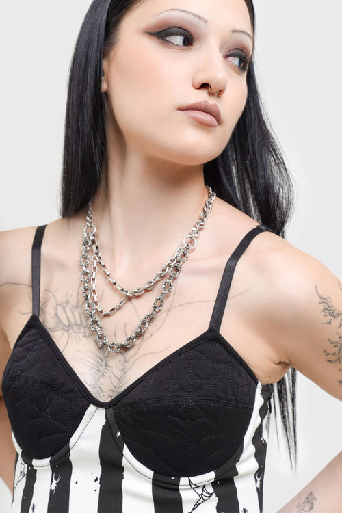 Killstar Distressed Stripe Bodycon Dress Black/White