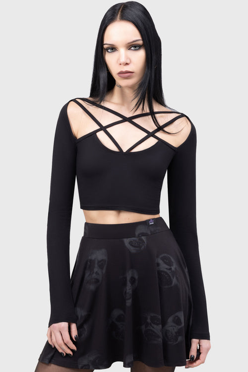 killstar Excellent Day For An Exorcism Skater Skirt Black
