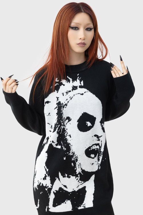 Killstar Ghost With The Most Intarsia Sweater Black