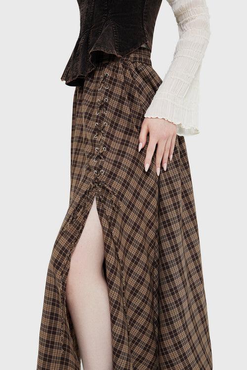 Killstar Haven Hollow Skirt [BROWN TARTAN] Brown Tartan