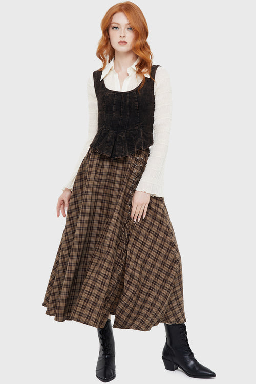 Killstar Haven Hollow Skirt [BROWN TARTAN] Brown Tartan