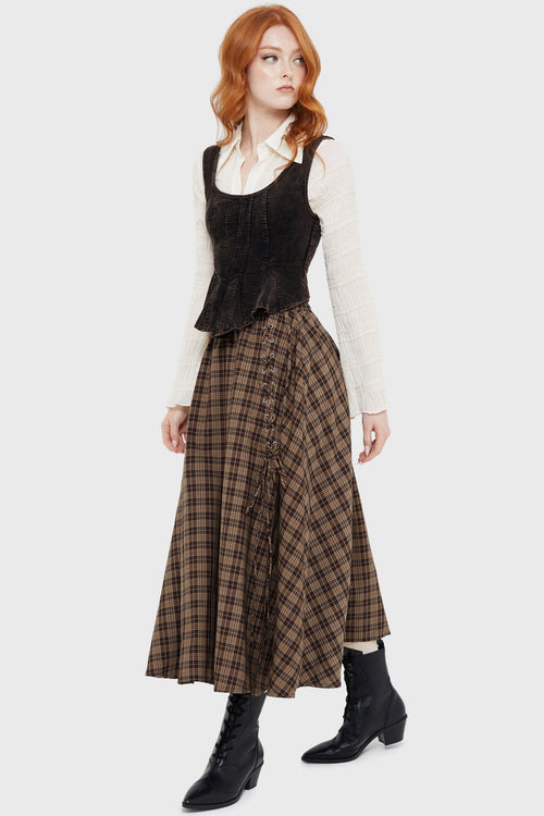 Killstar Haven Hollow Skirt [BROWN TARTAN] Brown Tartan