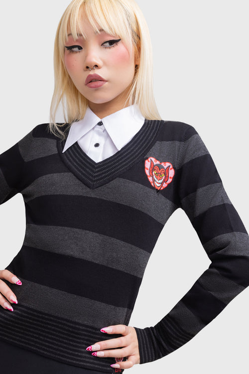 Killstar His Infernal Majesty Knitted Top Black/Grey