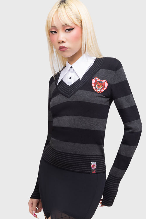 Killstar His Infernal Majesty Knitted Top Black/Grey