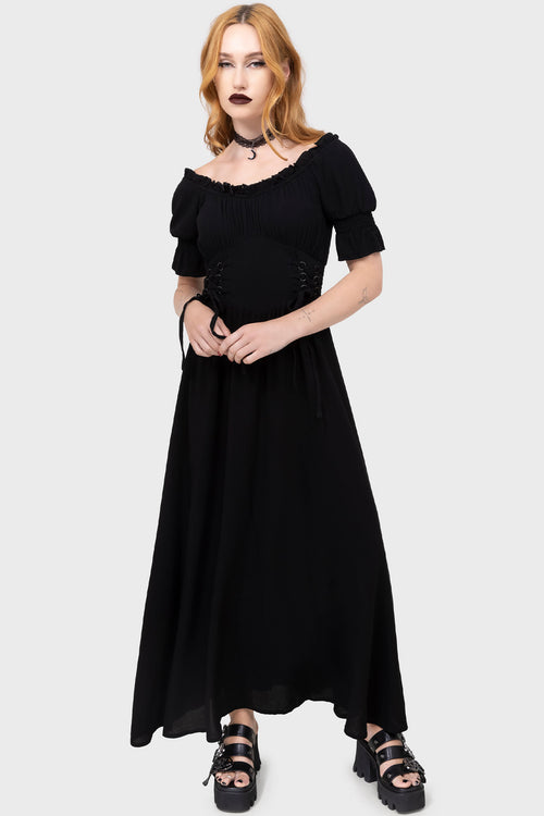 killstar Jocasta Maxi Dress Short Sleeve [BLACK] Black