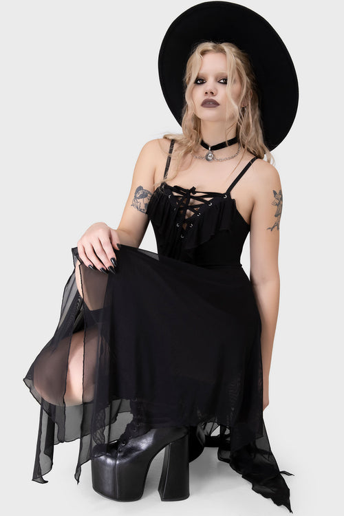 killstar Anshee Lace-Up Dress Black