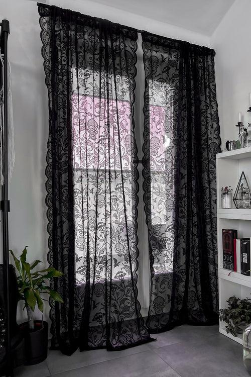 killstar Asra Lace Curtain (Set Of 2) Black