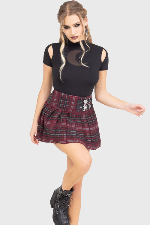 Killstar Bat Girl Skirt [BURGUNDY TARTAN] Burgundy