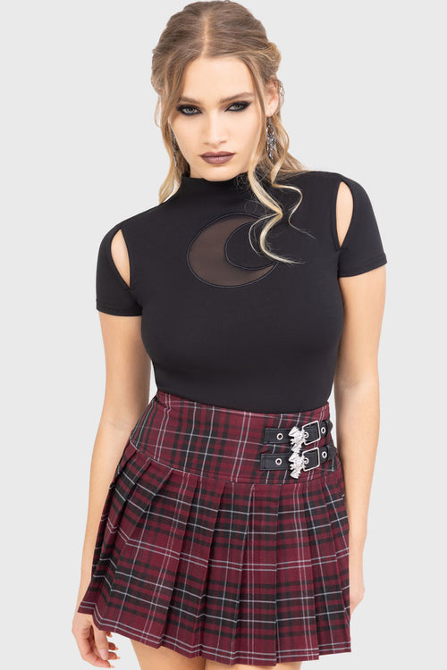 killstar Bat Girl Skirt [BURGUNDY TARTAN] Burgundy