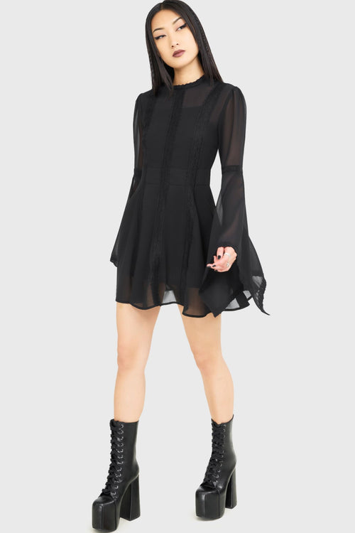 Killstar Begone Long Sleeve Mini Dress [BLACK] Black