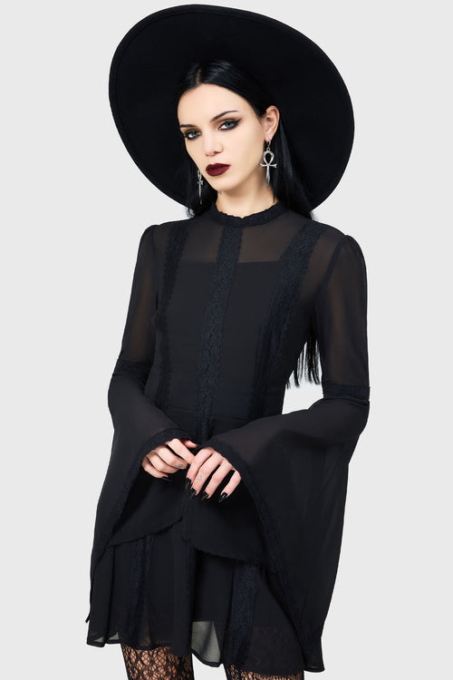 Killstar Begone Long Sleeve Mini Dress [BLACK] Black