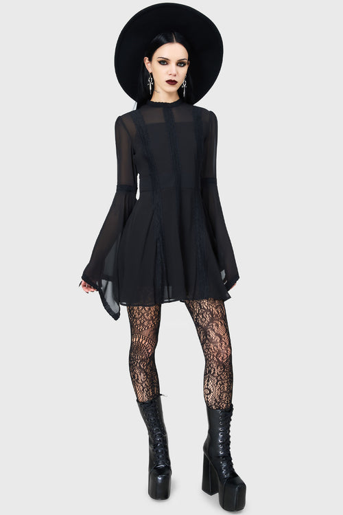 Killstar Begone Long Sleeve Mini Dress [BLACK] Black