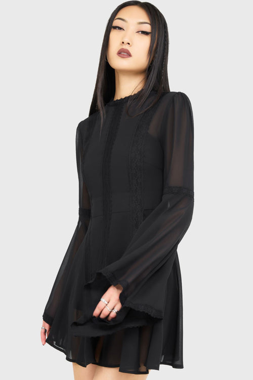 killstar Begone Long Sleeve Mini Dress [BLACK] Black