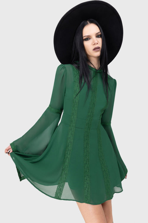 Killstar Begone Long Sleeve Mini Dress [GREEN] Green
