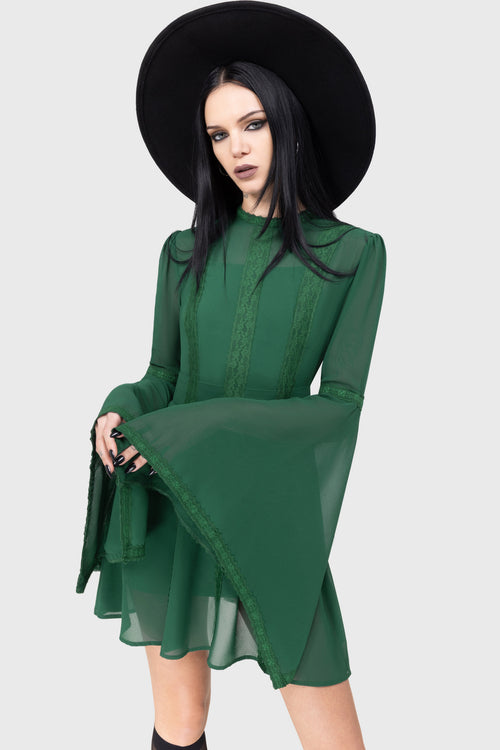 Killstar Begone Long Sleeve Mini Dress [GREEN] Green