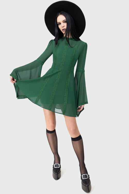 Killstar Begone Long Sleeve Mini Dress [GREEN] Green