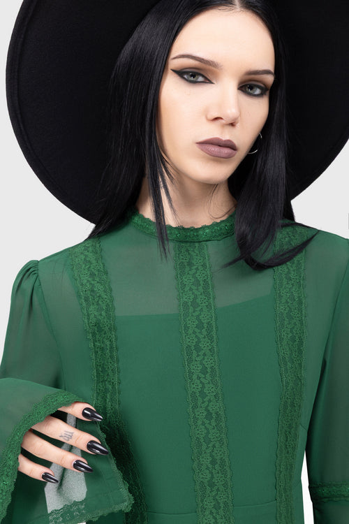 killstar Begone Long Sleeve Mini Dress [GREEN] Green