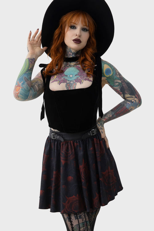 Killstar Blood Rose Skirt Black/Red