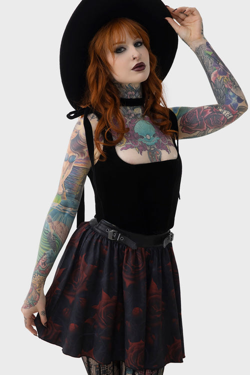 Killstar Blood Rose Skirt Black/Red