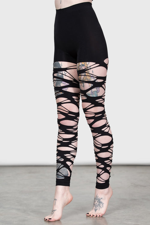 Killstar Carved Up Slashed Tights Black