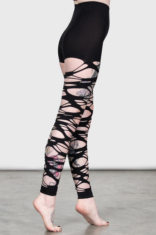 Killstar Carved Up Slashed Tights Black