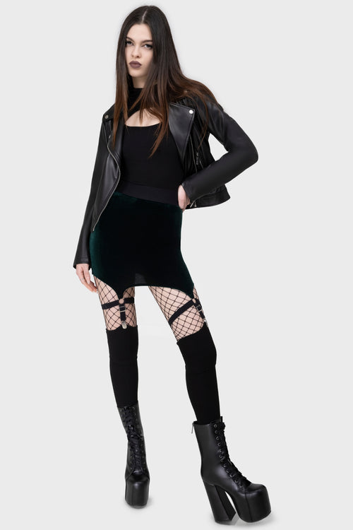 Killstar Cassandra Velvet Mini Skirt [EMERALD] Green