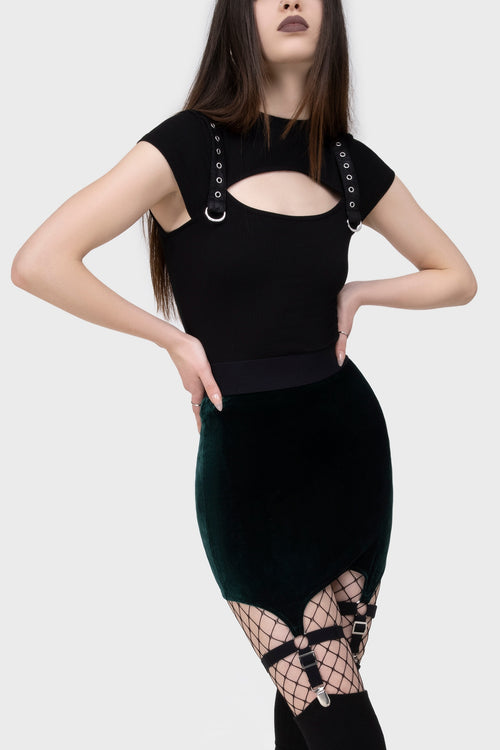 Killstar Cassandra Velvet Mini Skirt [EMERALD] Green