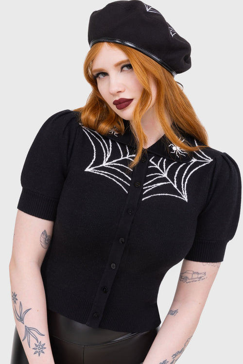 Killstar Cobweb Sally Cardigan Black/White