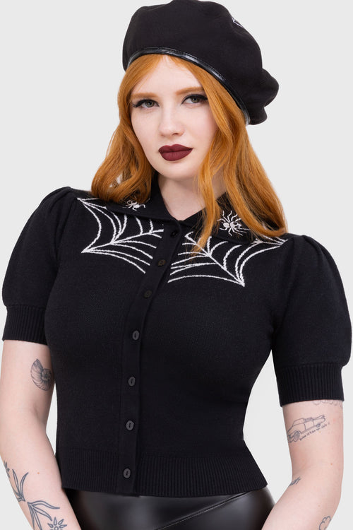 Killstar Cobweb Sally Cardigan Black/White