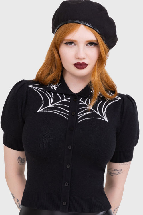 killstar Cobweb Sally Cardigan Black/White