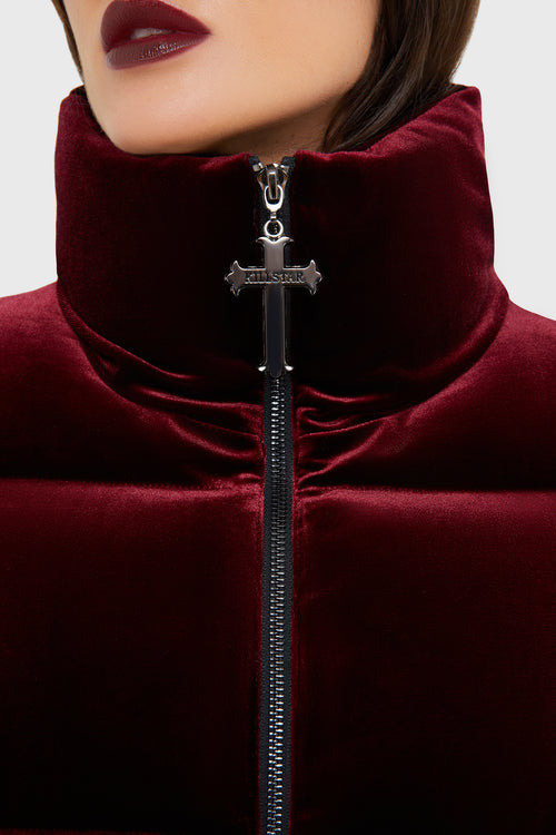 Killstar Deadliest Nightvelvet Puffer Coat [RED] Red