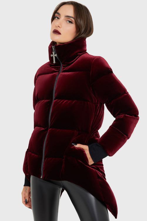 Killstar Deadliest Nightvelvet Puffer Coat [RED] Red