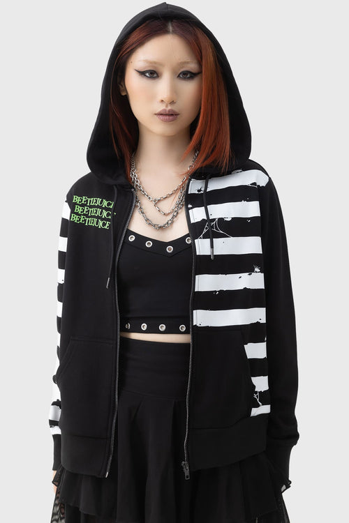 Killstar Distressed Stripe Hoodie Black/White