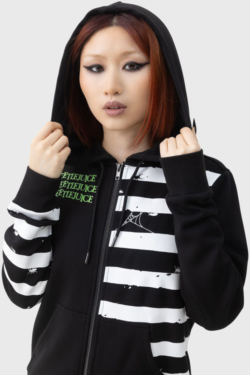 Killstar Distressed Stripe Hoodie Black/White