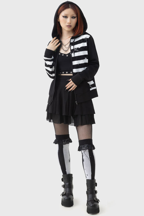 killstar Distressed Stripe Hoodie Black/White
