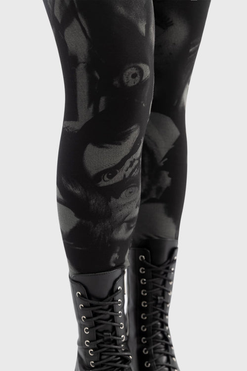 Killstar Eat Your Heart Out Leggings Black/Grey
