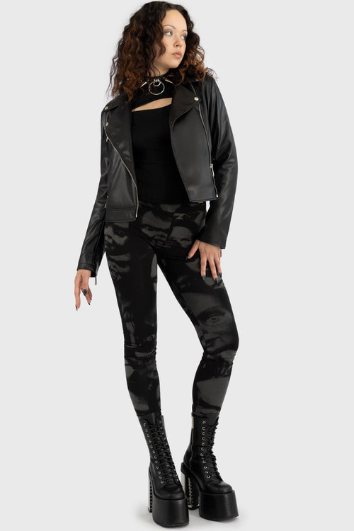 killstar Eat Your Heart Out Leggings Black/Grey