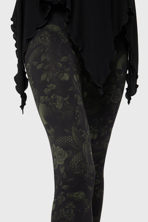 Killstar Eden Storm Leggings Black/Green