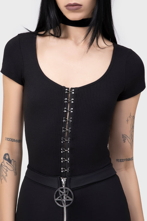 Killstar Eye C U Cap-Sleeve Top Black