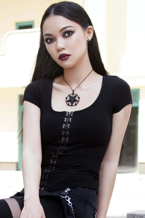 Killstar Eye C U Cap-Sleeve Top Black